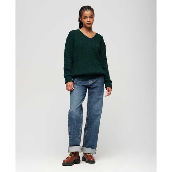 Superdry V-hals Sweater Oversized V Cable Grøn L-XL Kvinde