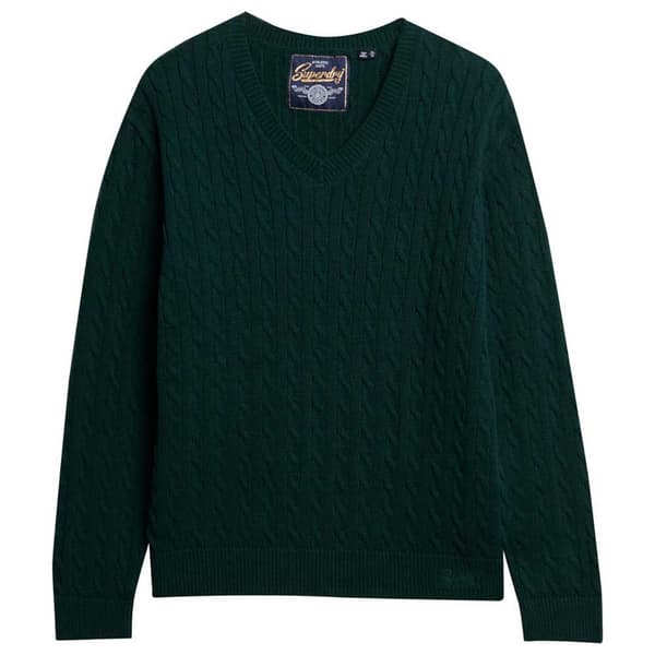 Superdry V-hals Sweater Oversized V Cable Grøn L-XL Kvinde