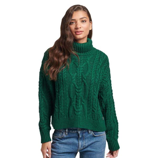 Superdry Sticka Vintage High Neck Cable Grönt L Kvinna
