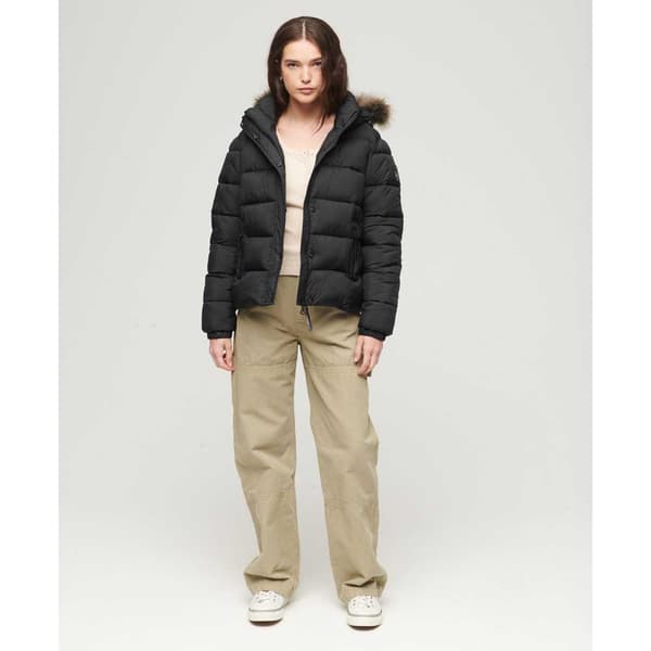 Superdry Pufferjacka Faux Fur Svart S Kvinna