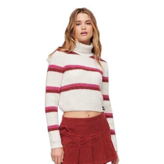 Superdry Tröja Med Rullehals Stripe Crop Vit,Rosa S Kvinna