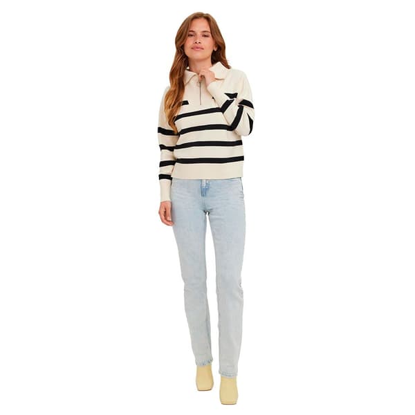 Vero Moda Tröja Med Halv Dragkedja Saba Stripe Beige XL Kvinna