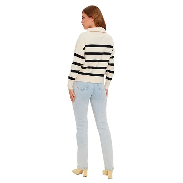 Vero Moda Tröja Med Halv Dragkedja Saba Stripe Beige XL Kvinna