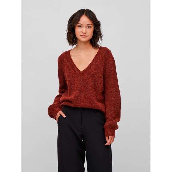 Vila V-hals Sweater Jamina Rev Brun XL Kvinde