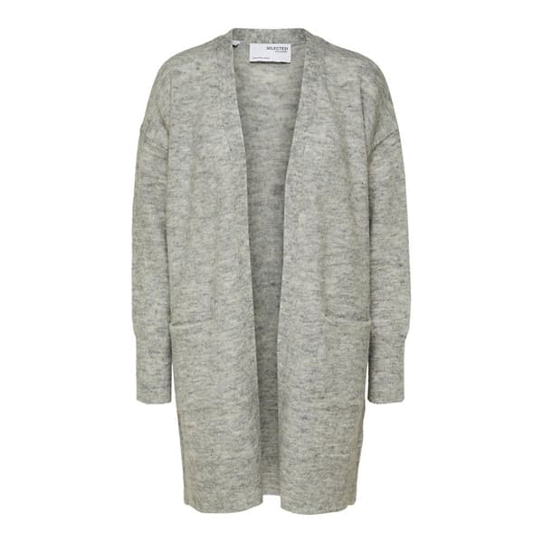 Selected Lang Cardigan Lulu New Grå L Kvinde
