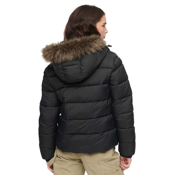 Superdry Puffer Takki Faux Fur Musta XL Nainen