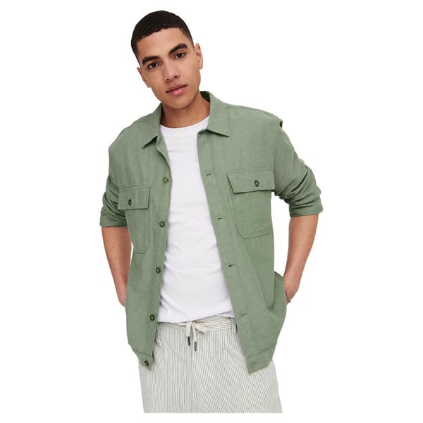 Only & Sons Langærmet Overshirt Kennet Life Linen Grøn M Mand