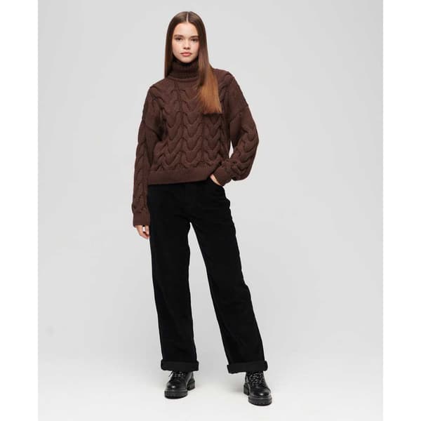 Superdry Tröja Chain Cable Knit Polo Brun XL Kvinna