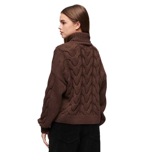 Superdry Tröja Chain Cable Knit Polo Brun XL Kvinna