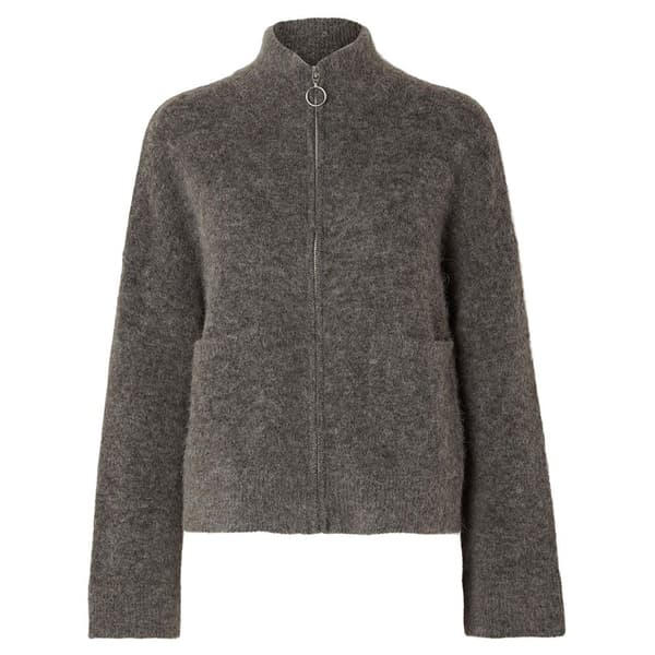 Selected Sweater Med Fuld Lynlås Sia Grå M Kvinde