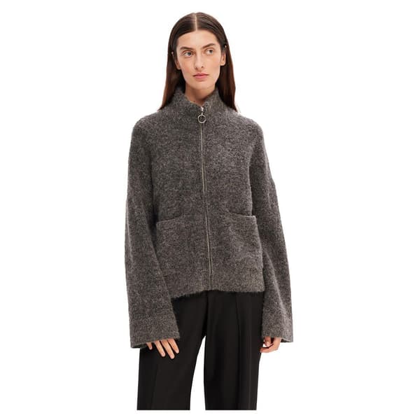 Selected Sweater Med Fuld Lynlås Sia Grå M Kvinde