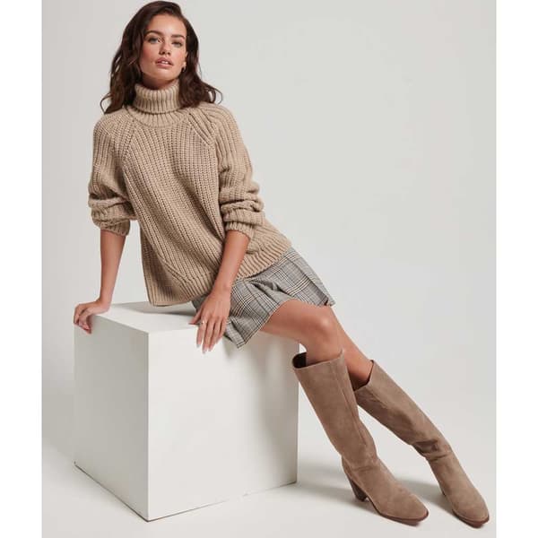 Superdry Tröja Slouchy Stitch Roll Neck Beige M Kvinna