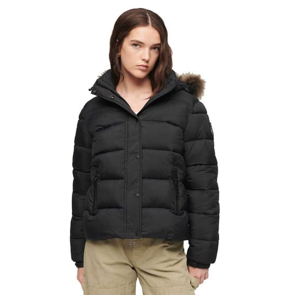 Superdry Pufferjacka Faux Fur Svart XS Kvinna