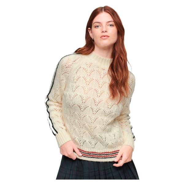 Superdry Tröja Med Rund Hals Pointelle Knit Beige S Kvinna