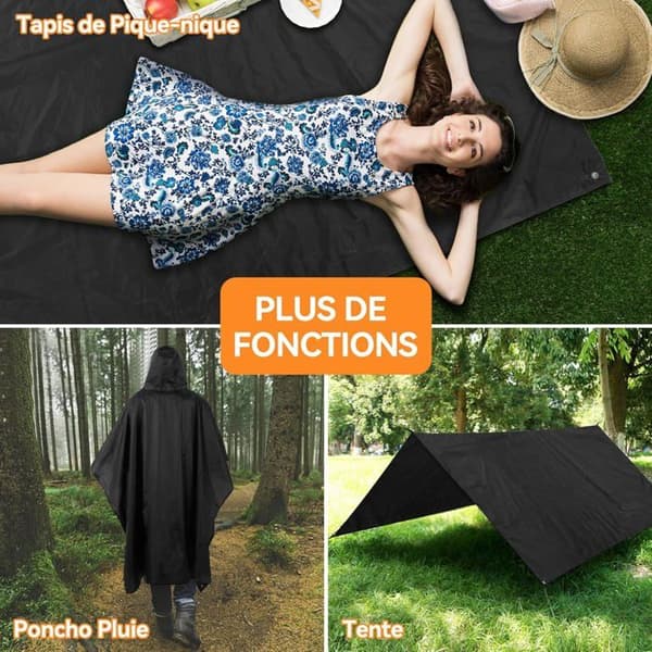 Vattentät poncho med huva - AGPTEK - PU - Svart