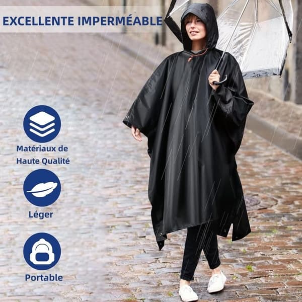 Vattentät poncho med huva - AGPTEK - PU - Svart