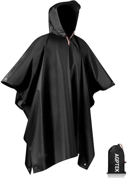 Vattentät poncho med huva - AGPTEK - PU - Svart