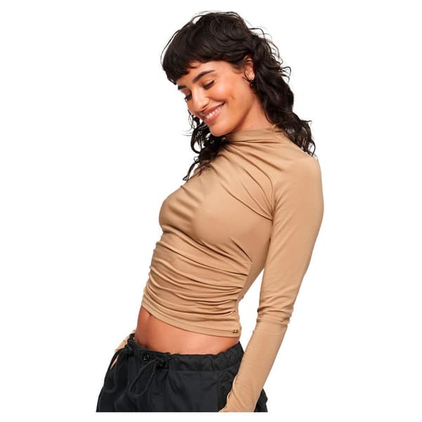 Superdry Mock Neck Tröja Long Sleeve Ruched Brun M Kvinna