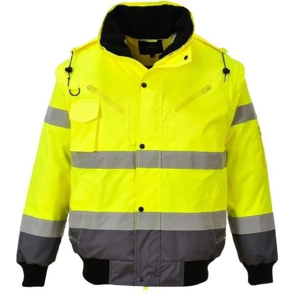 Blouson med hög synlighet - Portwest - 3 i 1 - Gul/Marin - Avtagbara ärmar - 8 fickor