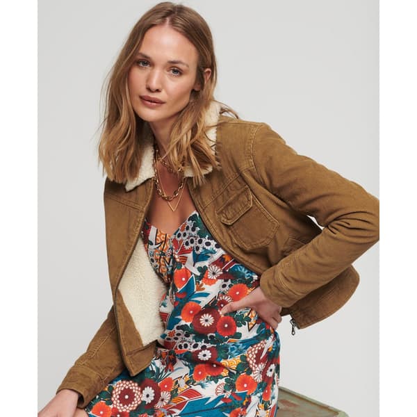 Superdry Jakke Cord Lined Cropped Brun 2XS Kvinde