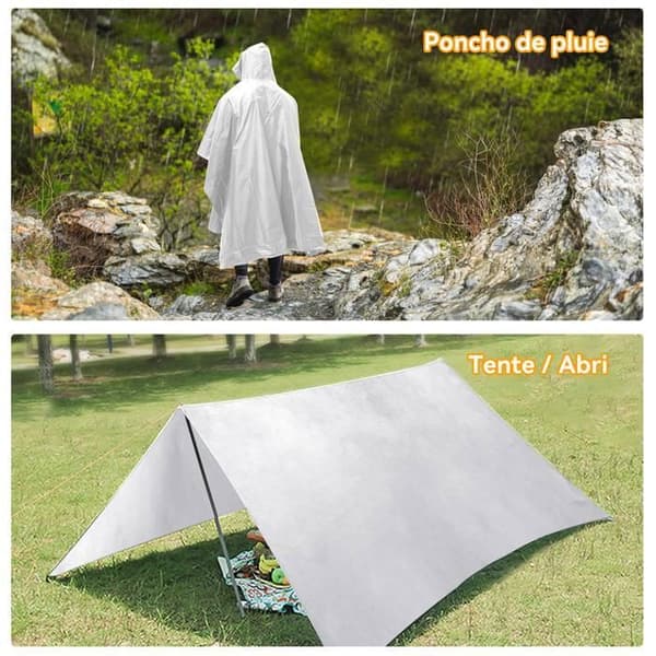 Vattentät regnponcho med huva, unisex EVA vandringsregnkappe med bärväska PU Material för camping/cykling - vit