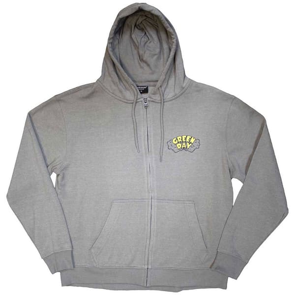 Green Day Longview Doodle Zipped Hoodie Grey L