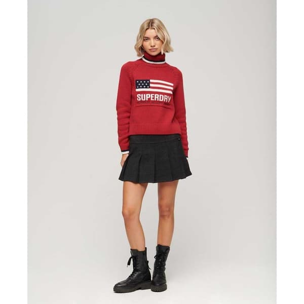 Superdry Americana Knit Striktrøje Med Høj Hals Rød XL Kvinde