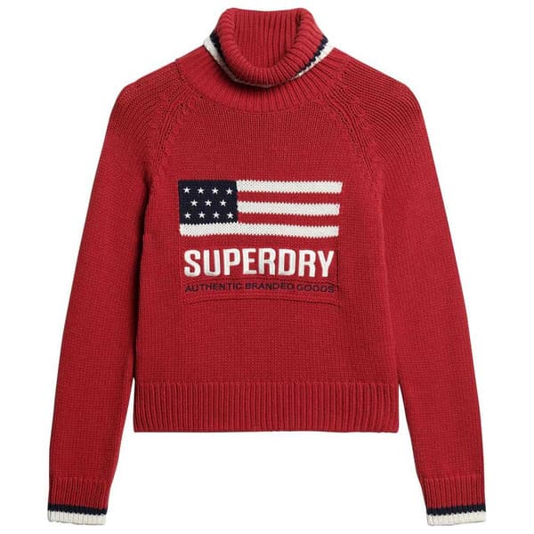 Superdry Americana Knit Striktrøje Med Høj Hals Rød XL Kvinde