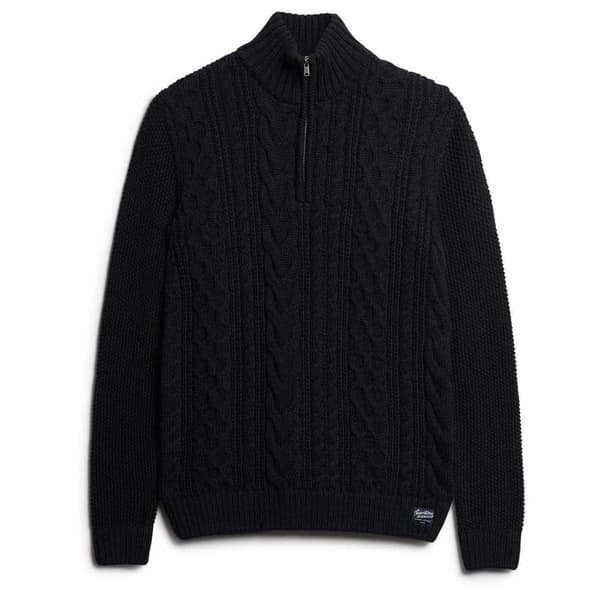 Superdry Jacob Cable Halv Lynlås Sweater Sort L Mand
