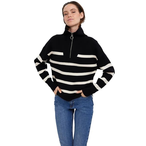 Vero Moda Saba Stripe Halv Lynlås Sweater Sort XL Kvinde