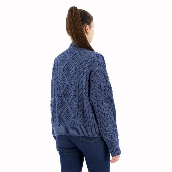 Superdry Aran Cable Knit Tröja Med Hög Krage Blå L Kvinna