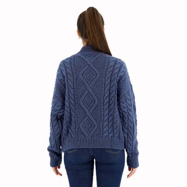 Superdry Aran Cable Knit Tröja Med Hög Krage Blå L Kvinna