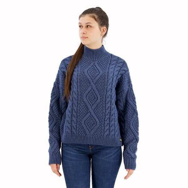 Superdry Aran Cable Knit Tröja Med Hög Krage Blå L Kvinna