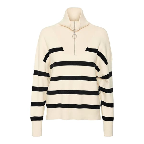 Vero Moda Saba Stripe Halv Lynlås Sweater Beige XS Kvinde