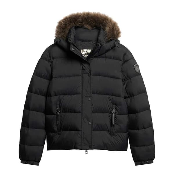 Superdry Faux Fur Puffjacka Svart L Kvinna