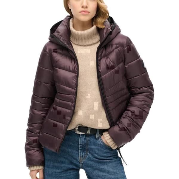 Superdry Fuji quilt vadderad Jkt dunjacka med huva för kvinnor - Violett-aubergine - 100 % polyester - Dragkedja