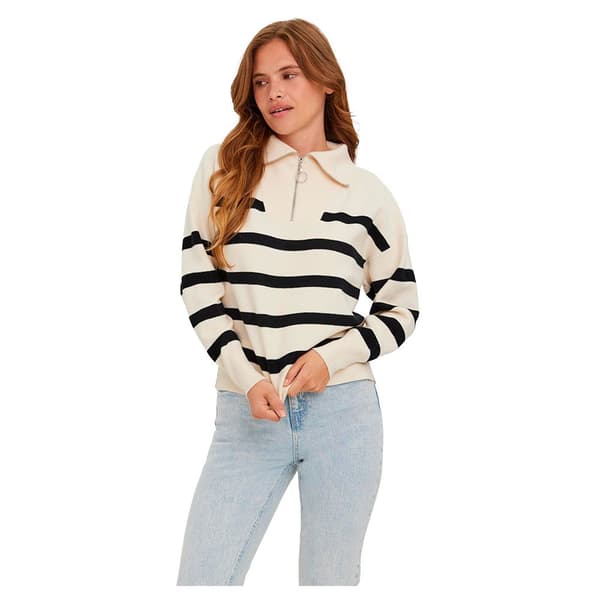 Vero Moda Saba Stripe Puolivetskari-pusero Beige S Nainen