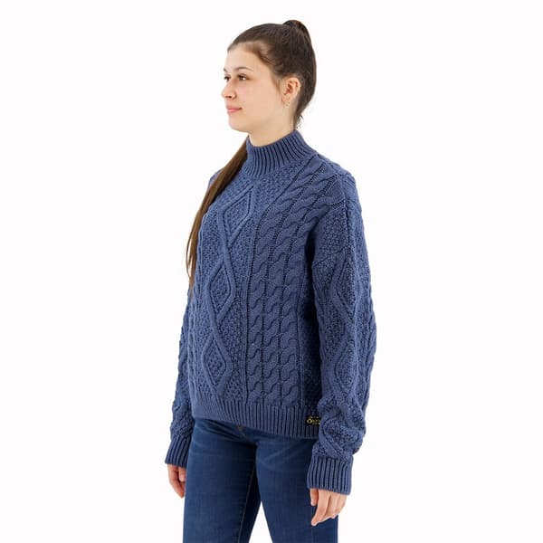 Superdry Aran Cable Knit Tröja Med Hög Krage Blå S Kvinna