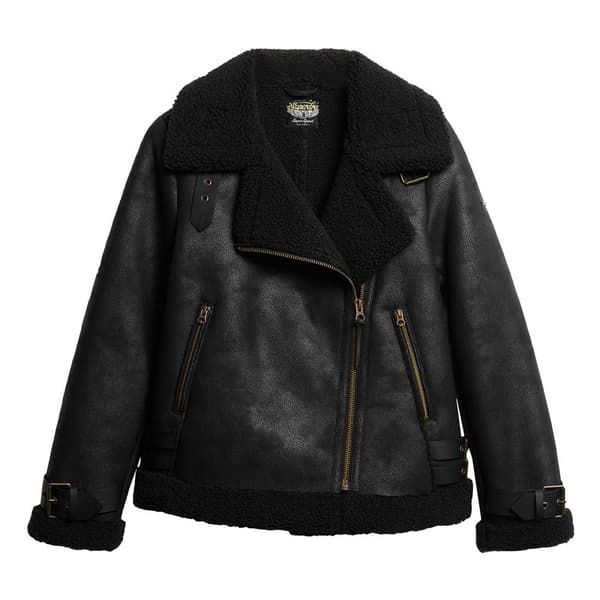 Superdry Faux Shearling Aviator Jakke Sort XS Kvinde