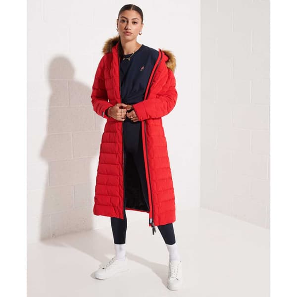 Superdry New Arctic Long Puffer Jakke Rød M Kvinde