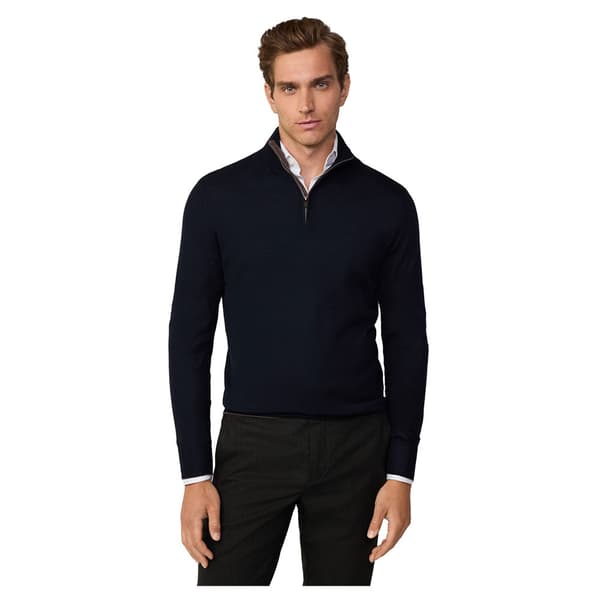Hackett Merino Silk Halv Dragkedja Tröja Blå XL Man
