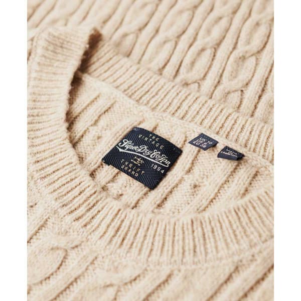 Superdry Fitted Cable Tröja Beige S Kvinna