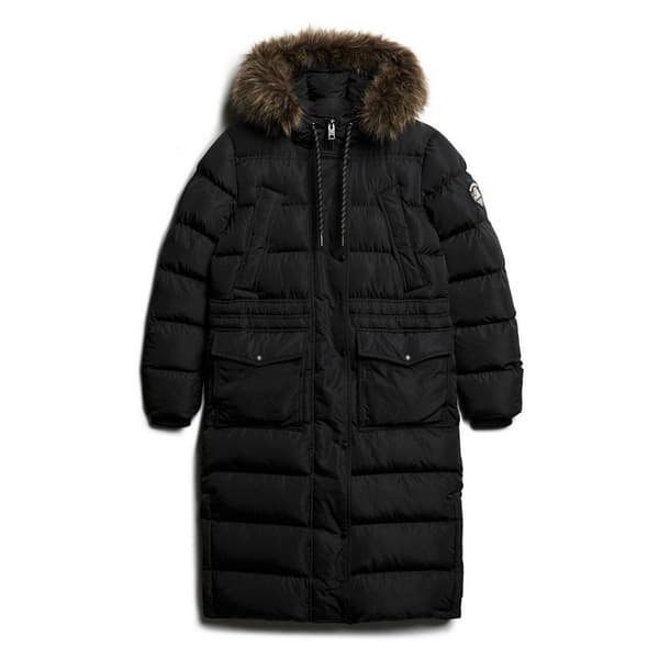 Superdry Everest Faux Fur Longline Jacka Svart XS Kvinna