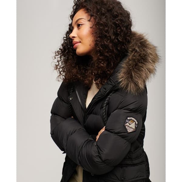 Superdry Everest Faux Fur Longline Jacka Svart XS Kvinna