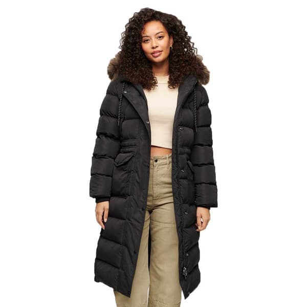 Superdry Everest Faux Fur Longline Jacka Svart XS Kvinna