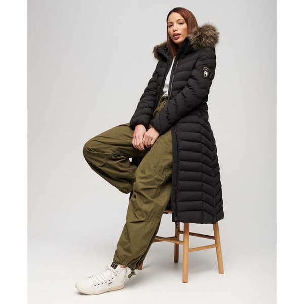 Superdry Fuji Faux Fur Longline Jacka Svart XS Kvinna