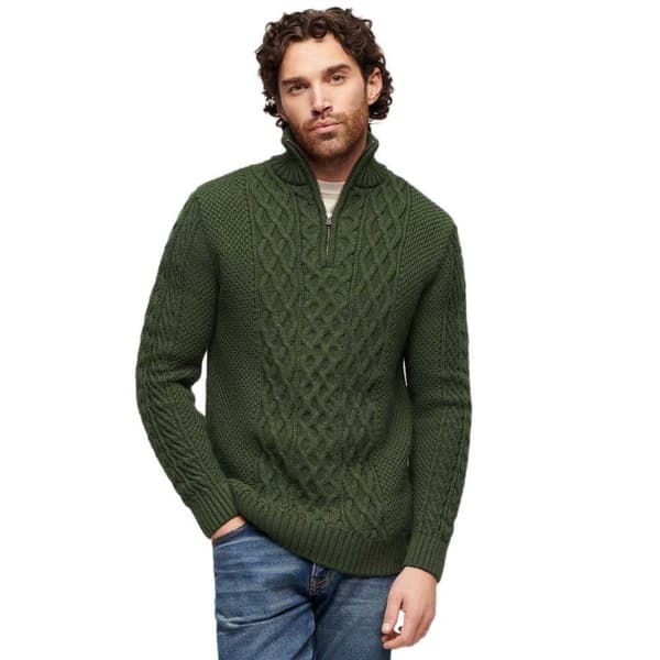 Superdry Jacob Cable Halv Dragkedja Tröja Grönt XL Man