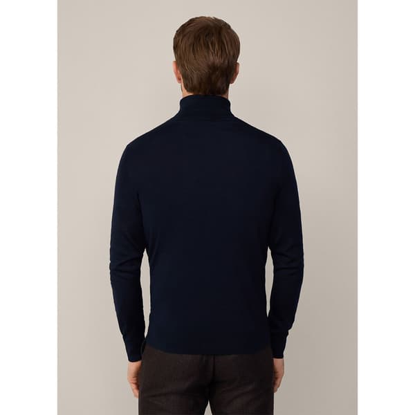 Hackett Merino Silk Roll Striktrøje Med Høj Hals Blå 2XL Mand