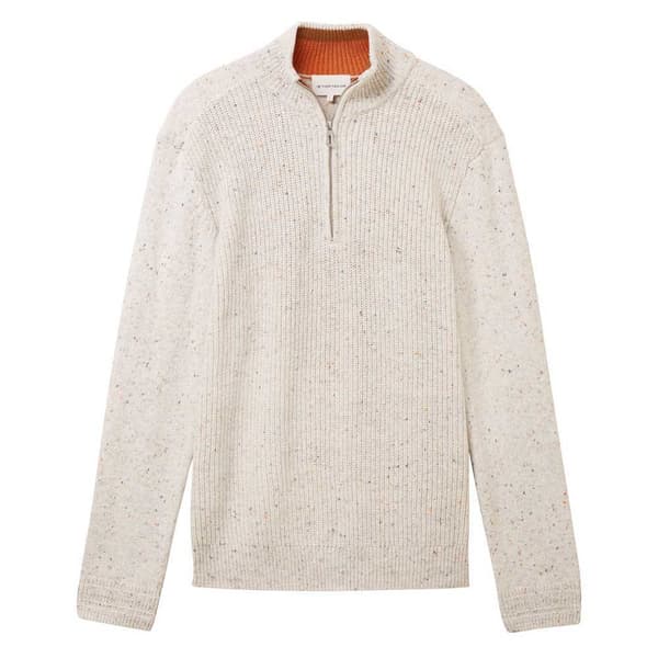 Tom Tailor 1039673 Nep Structured Knit Troyer Halv Lynlås Sweater Beige M Mand