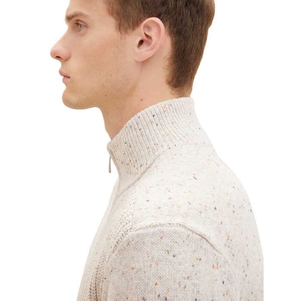 Tom Tailor 1039673 Nep Structured Knit Troyer Halv Lynlås Sweater Beige M Mand